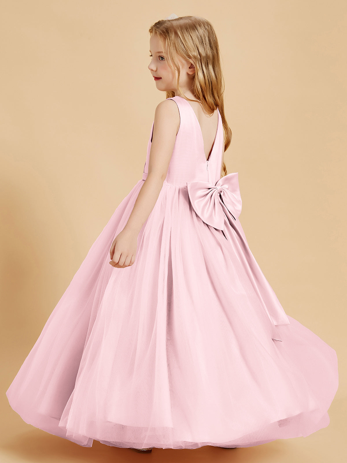 Tulle Junior Bridesmaid Dresses Satin Top Blushing Pink